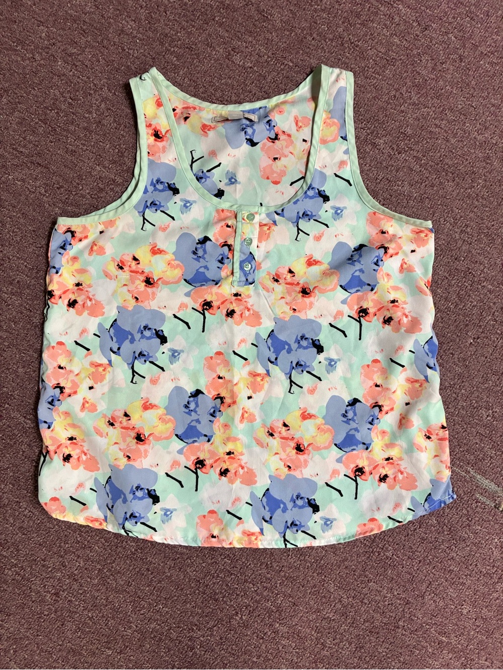 Adam Levine Collection Mint Floral Camisole with Blue & Peach Blooms